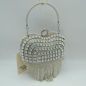 Silver Rhinestone Heart Fringe Evening Clutch